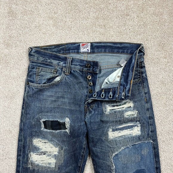 PRPS Made in Japan Distressed Medium Wash Patch Jeans Blue Size 30x31 - Picture 3 of 8
